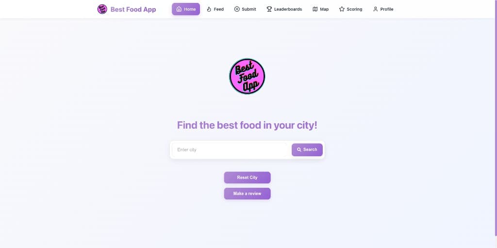 Screenshot of the BestFoodApp website