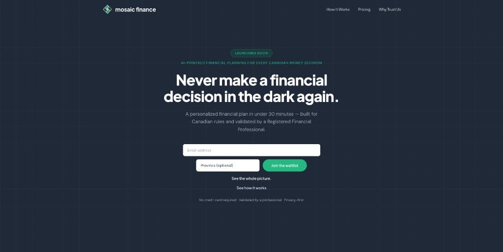 Screenshot of the Mosaic Finance website