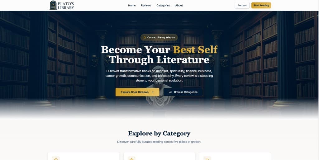 Screenshot of the Plato's Library website